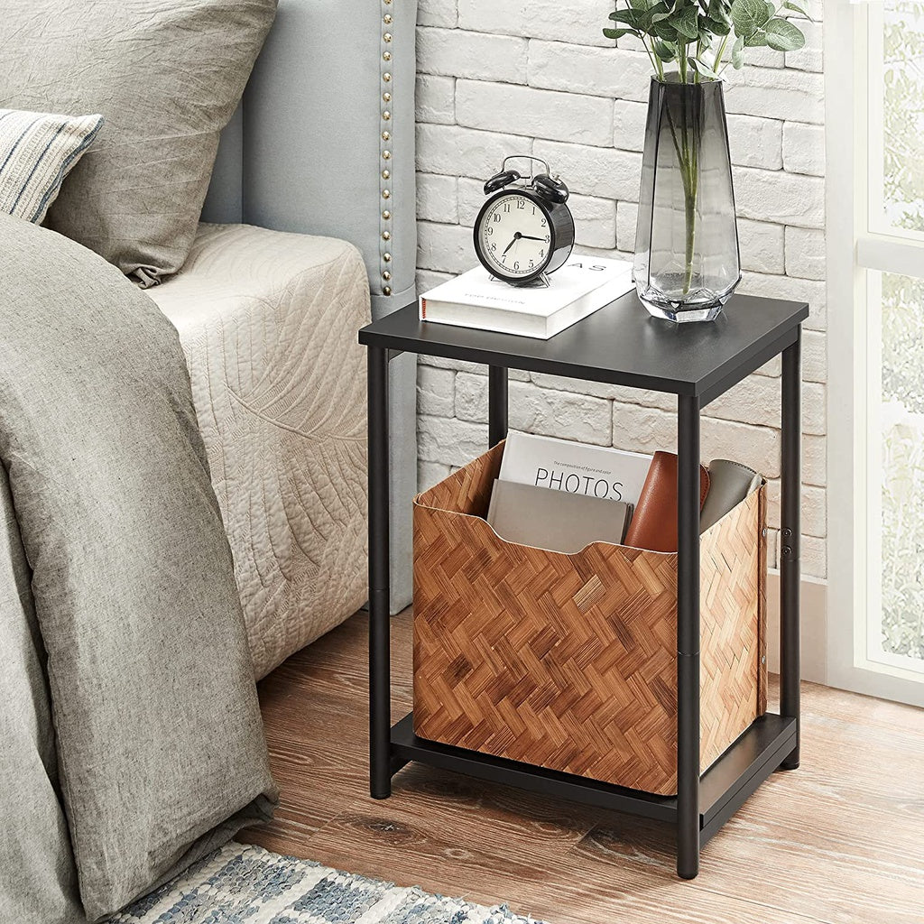 Set of 2 Vasagle Side Table with Shelf - Charcoal Gray & Black - Notbrand