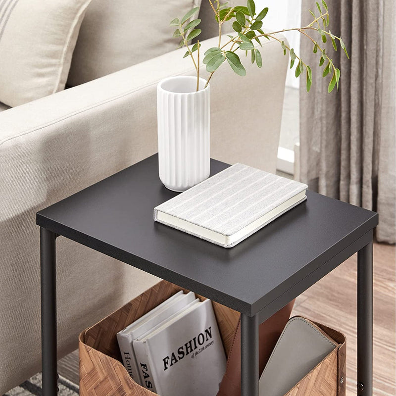 Set of 2 Vasagle Side Table with Shelf - Charcoal Gray & Black - Notbrand