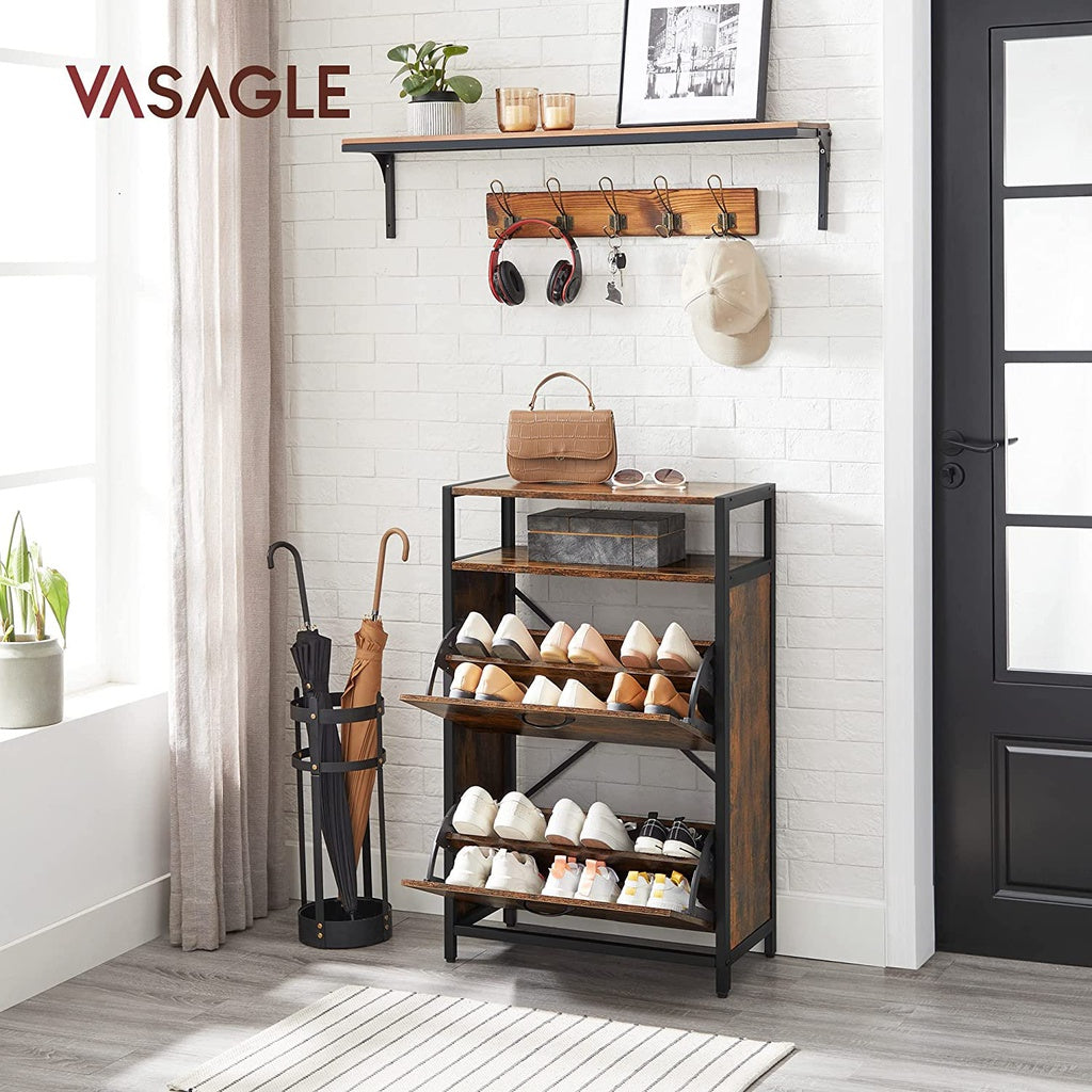 Vasagle Shoe Cabinet with 2 Compartments - Brown & Black - Notbrand
