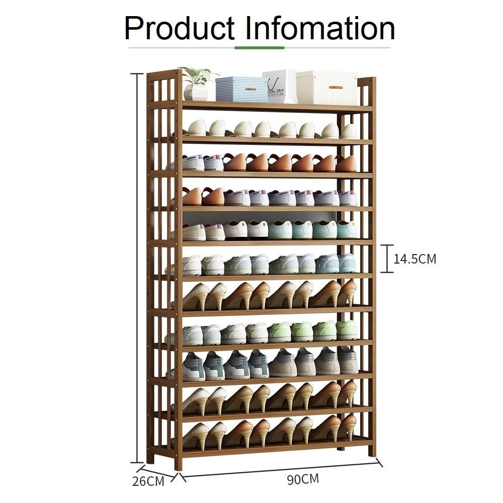 Lecoi 11 Tier Tower Bamboo Wooden Shoe Rack - Natural - Notbrand