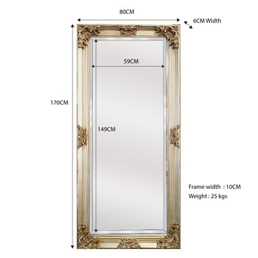 Deluxe French Provincial Ornate Mirror in Champagne - 170cmH