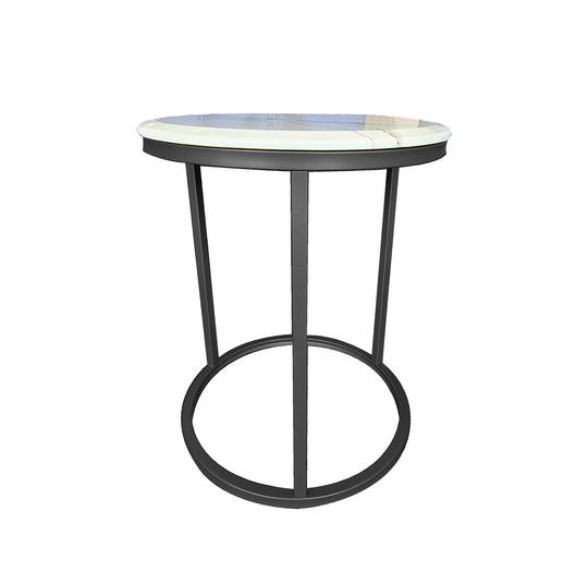 Kelly Black Frame Side Table with White Marble Top - 45cm - Notbrand