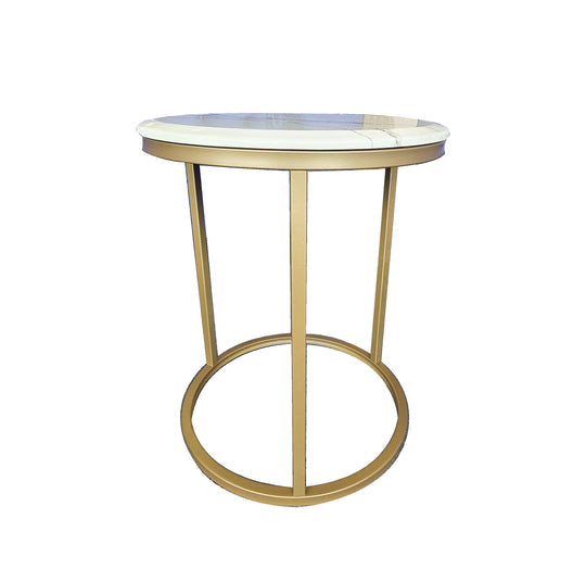 Kelly Champagne Frame Side Table with White marble top - 45cm - Notbrand