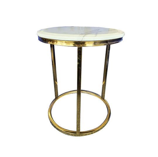 Kelly Gold Frame Side Table with White Marble Top - 45cm - Notbrand
