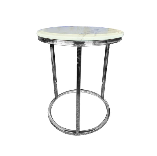Kelly Silver Frame Side Table with White marble top - 45cm - Notbrand