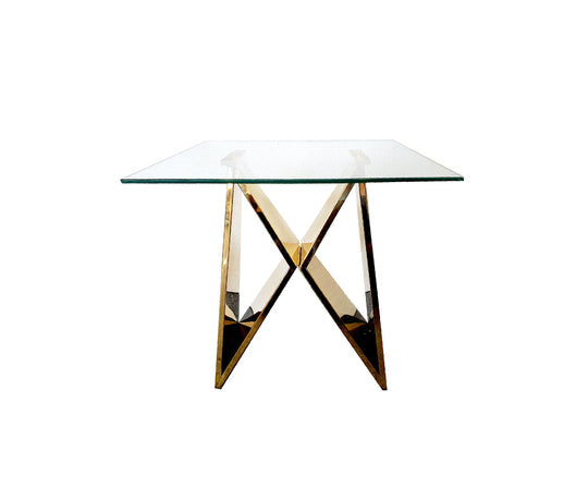 Luxe Stainless Steel Side Table with Glass Top - Gold - Notbrand