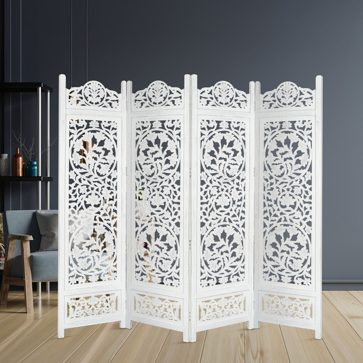 Yarza 4 Panel Wood Room Divider - White - Notbrand