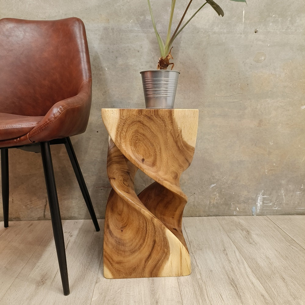 Twisted Raintree Wood Side Table - Clear Finish - Notbrand