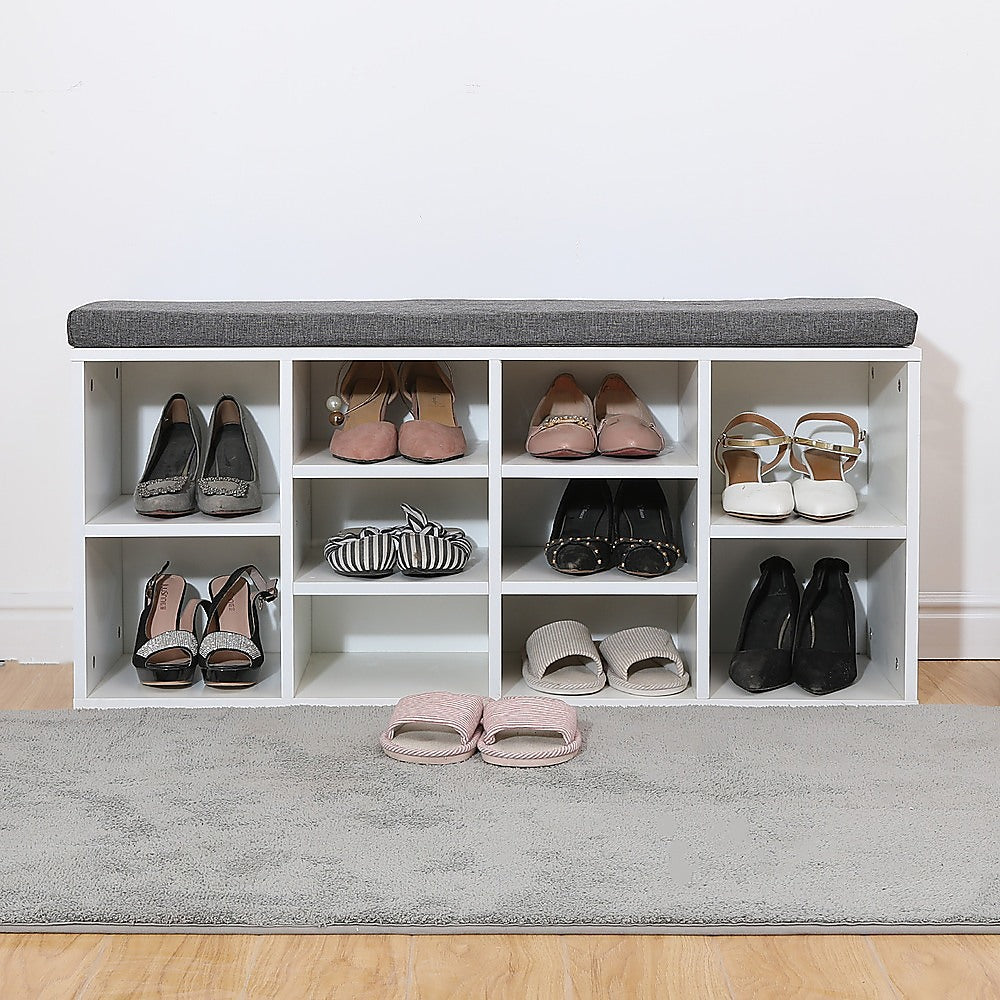 Fundiswa 10 Compartments Shoe Cabinet with Bench - White - Notbrand