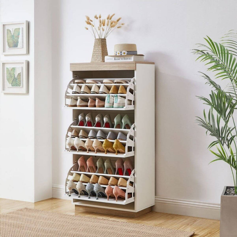 Aiden Coastal Shoe Cabinet in White & Oak - Small - Notbrand