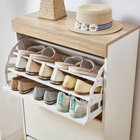 Aiden Coastal Shoe Cabinet in White & Oak - Small - Notbrand