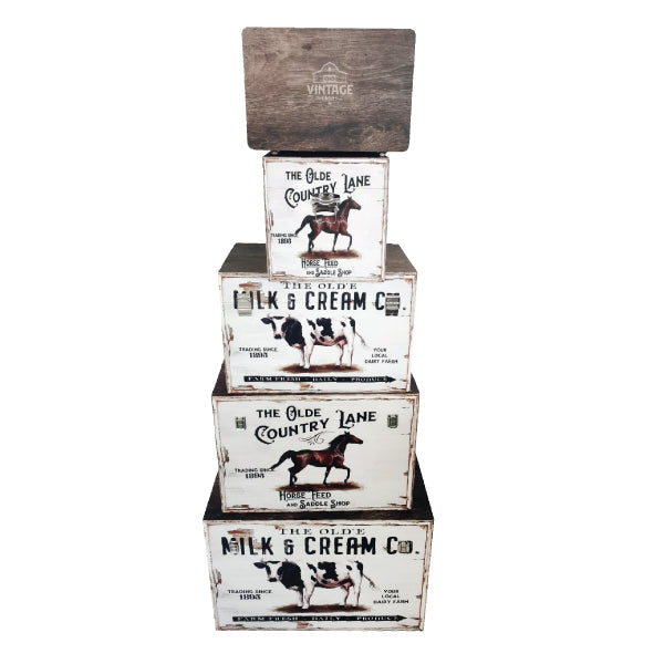 Set of 5 Vintage Farm Trunks Storage Boxes - Notbrand