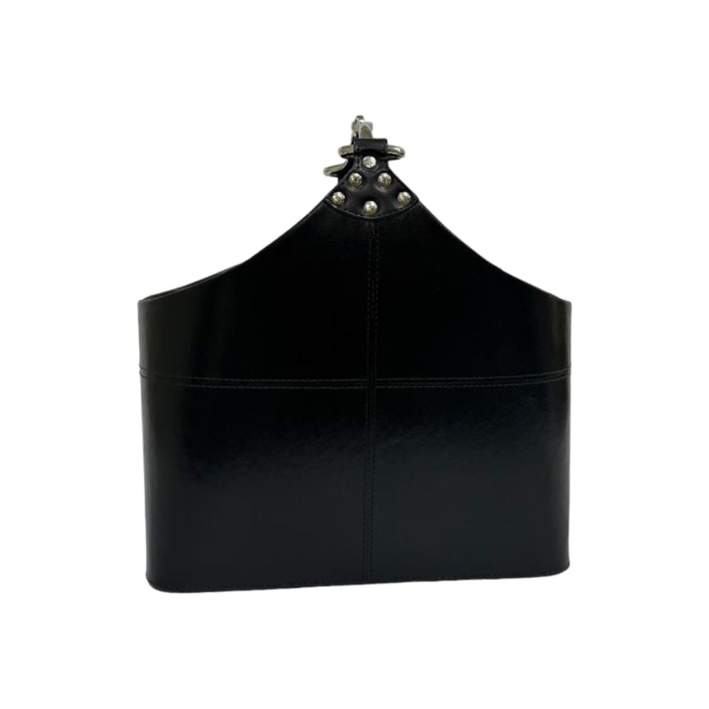 Virroris Leather Magazine Basket with Horse Bit Handle - Black - Notbrand