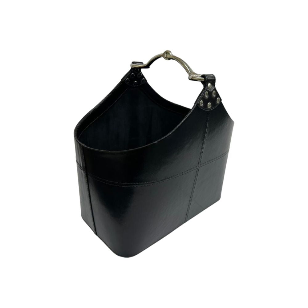 Virroris Black Leather Magazine Basket With Horse Bit Handle - NotBrand