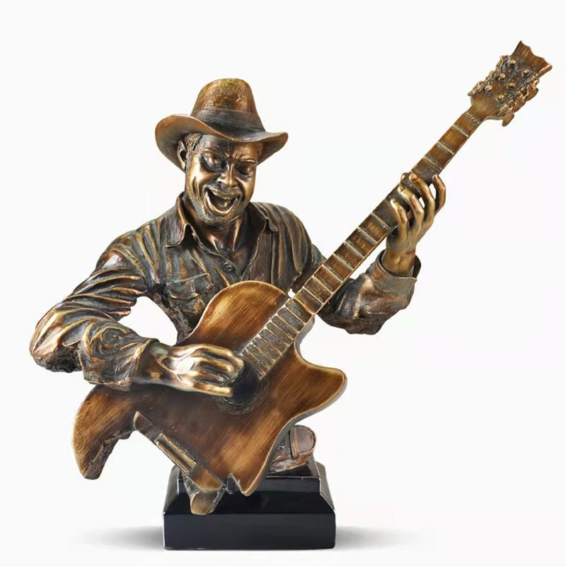 Half Body Musician With Guitar Figurine - Copper - Notbrand