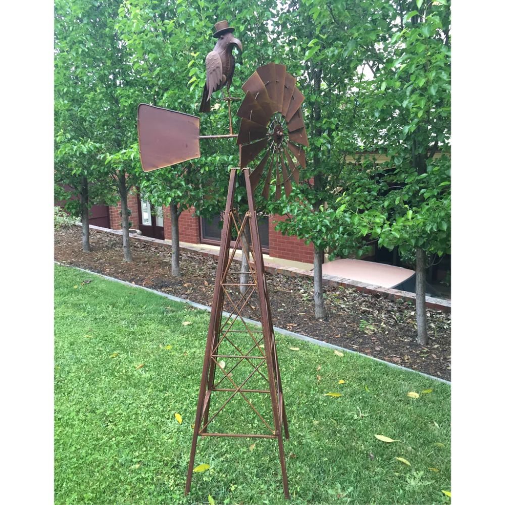 Windmill With Crow Metal Rustic Art Sculpture - NotBrand