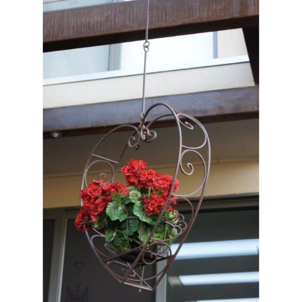 Wrought Iron Hanging Heart Pot Plant - Rustic Brown - NotBrand