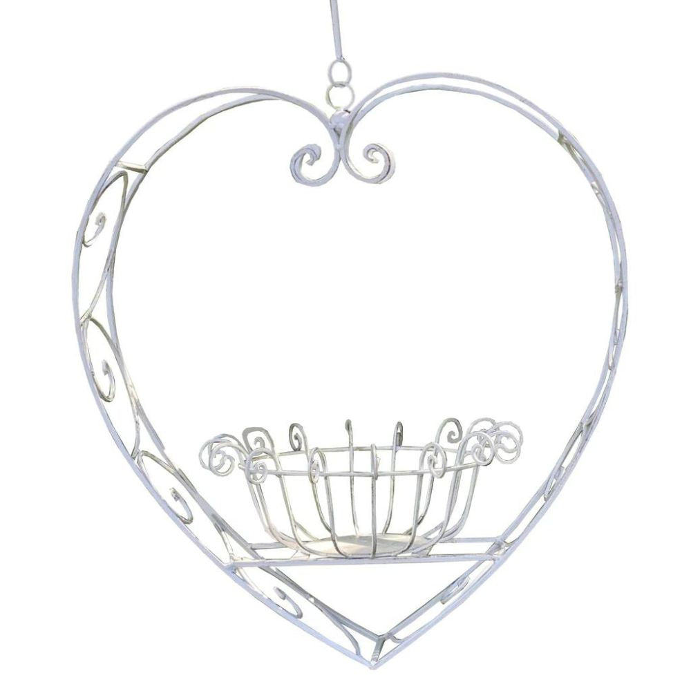 Wrought Iron Hanging Heart Pot Plant Candle Holder in Rustic Cream - Large - NotBrand