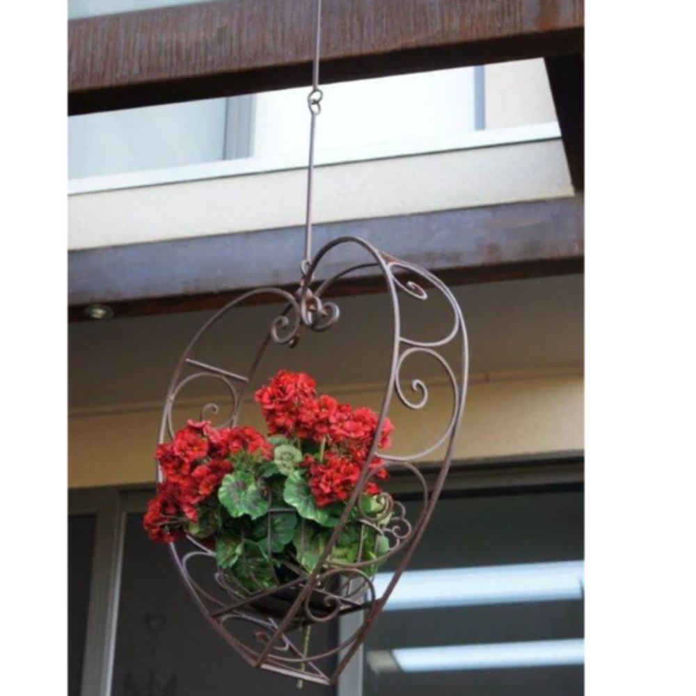 Wrought Iron Hanging Heart Pot Plant in Rustic Brown - Large - NotBrand