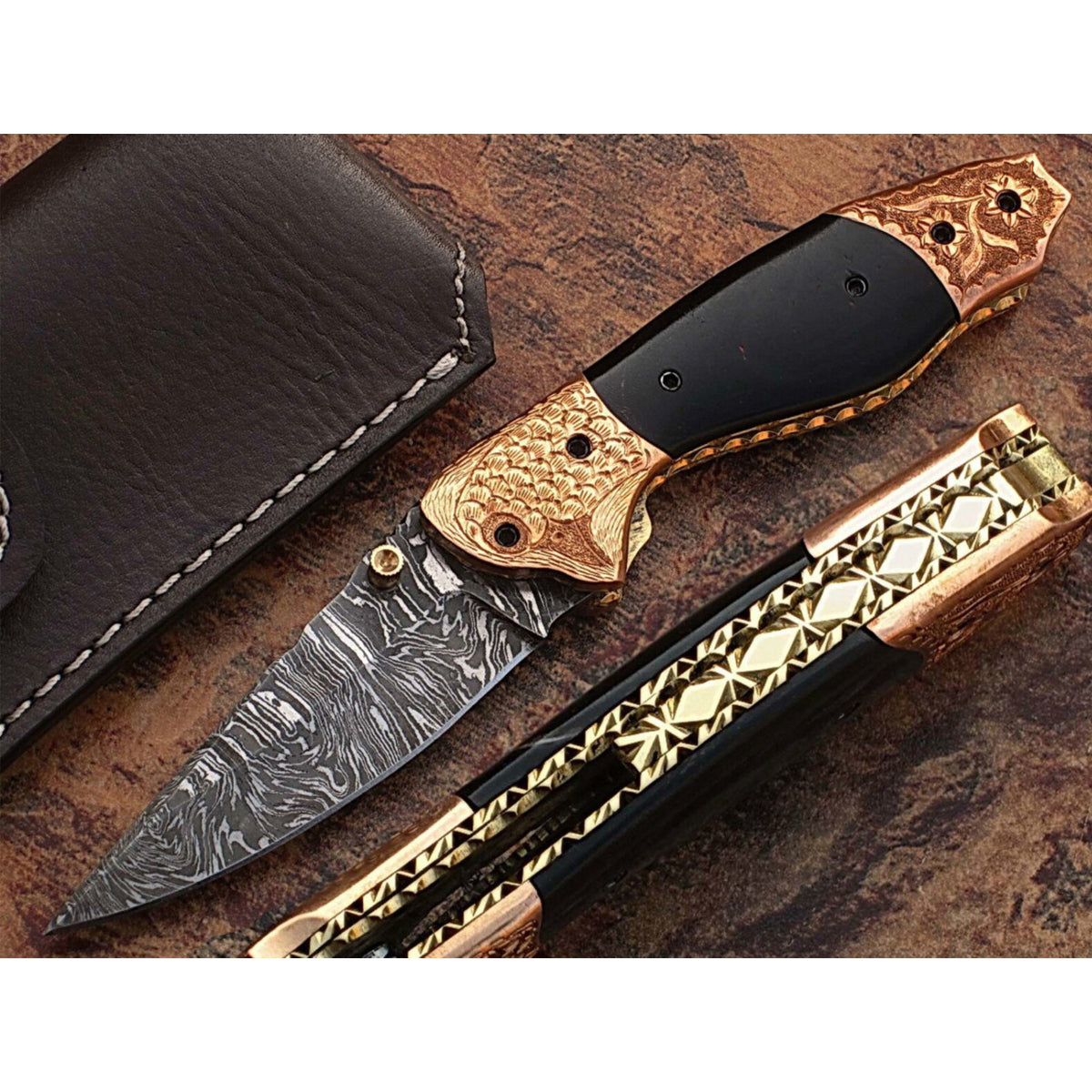 Hand Made Folding Pocket Knife with Leather Sheath - Notbrand