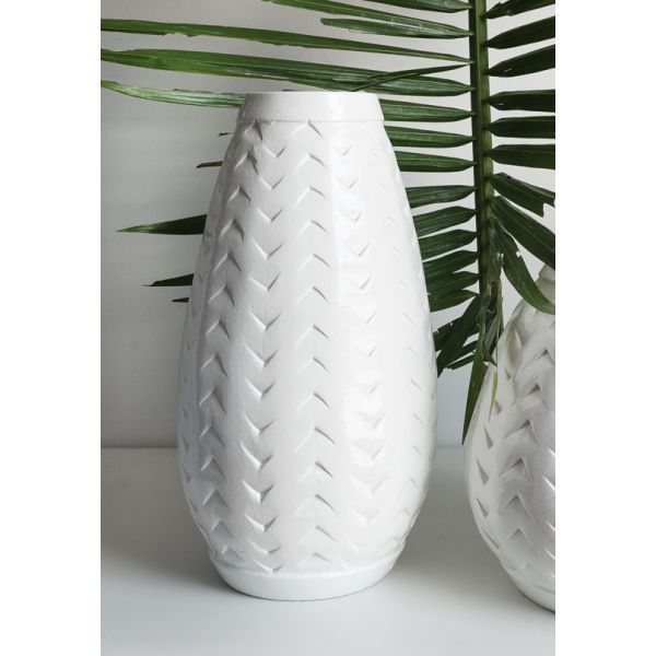 Set of 2 Vito Terracotta Clay Tall Vase - White Gloss - Notbrand