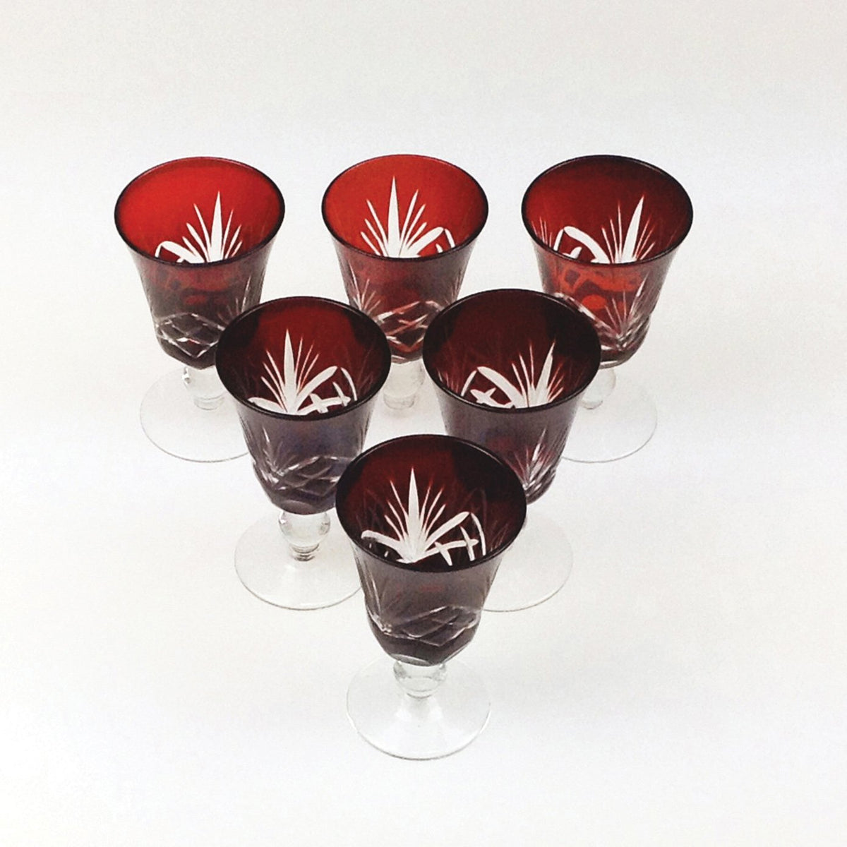Victorian Port Glass in Ruby - Set of 6 - Notbrand