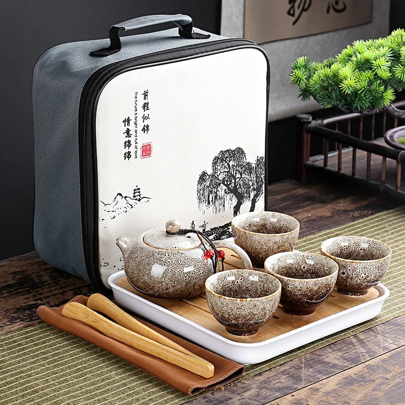 Set of 4 Savor Traditional Tea Set With Travelling Bag - Notbrand