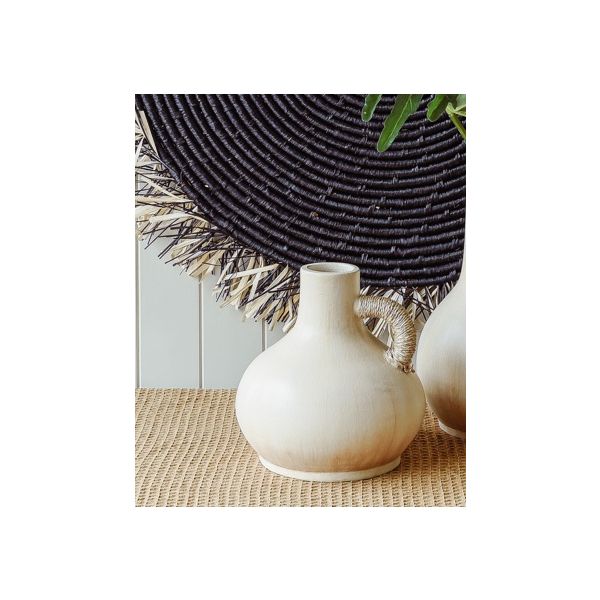 Set of 2 Terracotta Short Vase with Handle - Cream - Notbrand