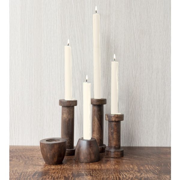 Set of 10 Jude Mango Wood Candle Holders - Tall - Notbrand