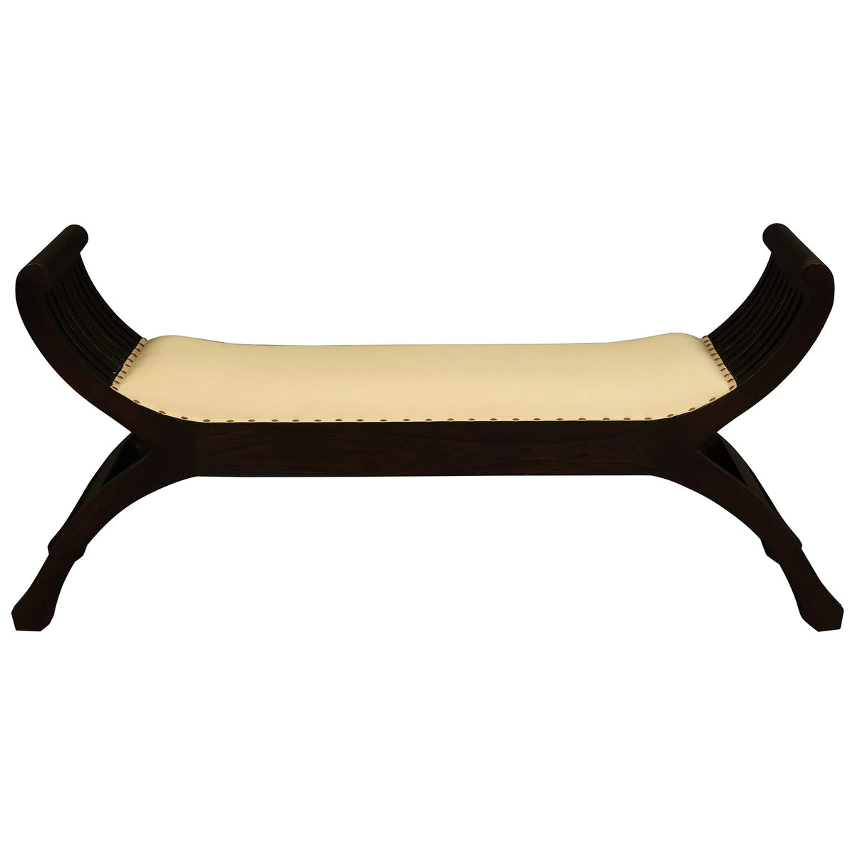 Upholstered Mahogany Timber Curved Bench with Cushioned Seat in Chocolate- 130cm - Notbrand