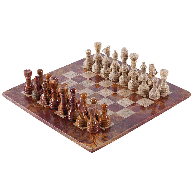 Obsidian Chess Set in Red & Coral - 38cm - Notbrand