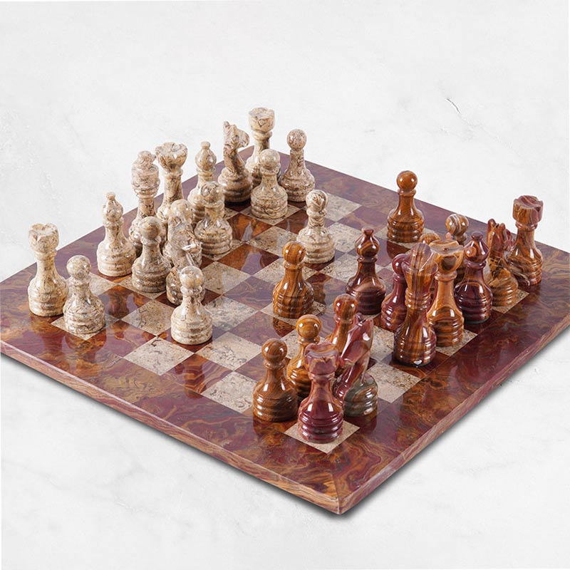The Royale Chess Set in Red & Coral - 38cm - Notbrand