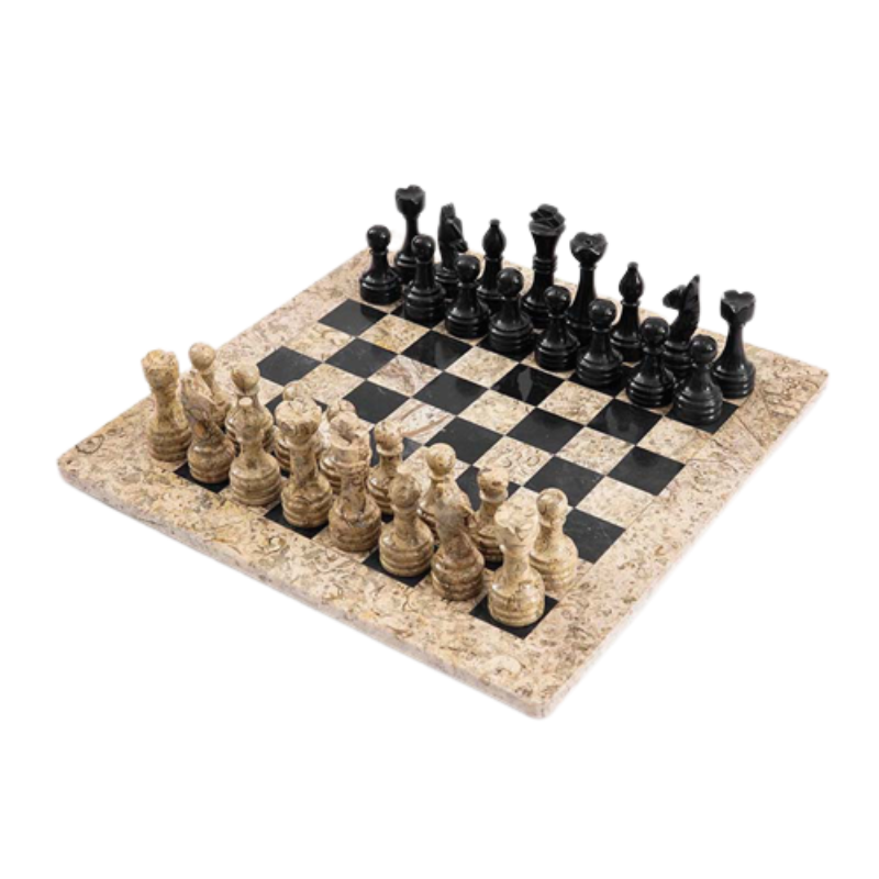 Obsidian Chess Set in Coral & Black - 38cm - Notbrand