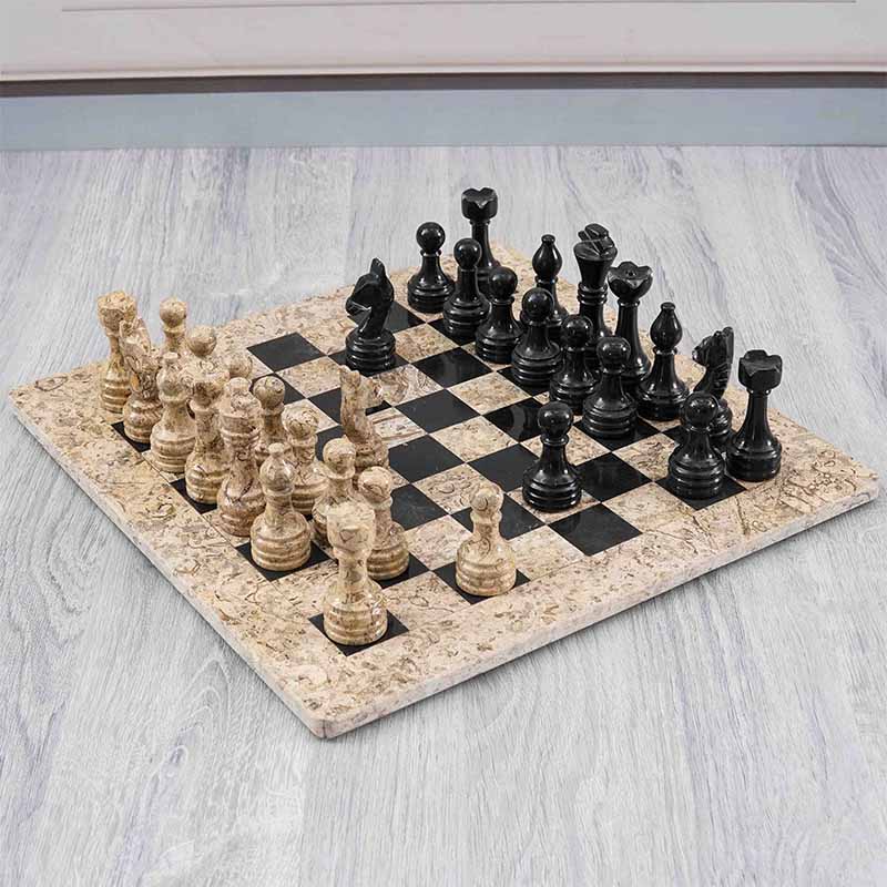 Obsidian Chess Set in Coral & Black - 38cm - Notbrand