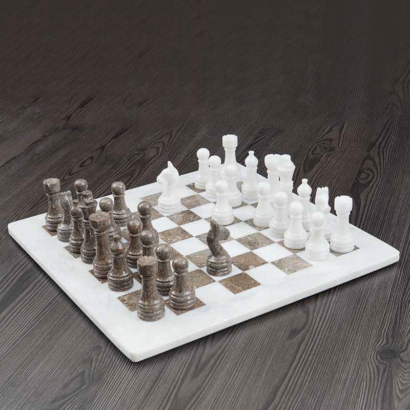 Obsidian Chess Set in White & Oceanic - 38cm - Notbrand
