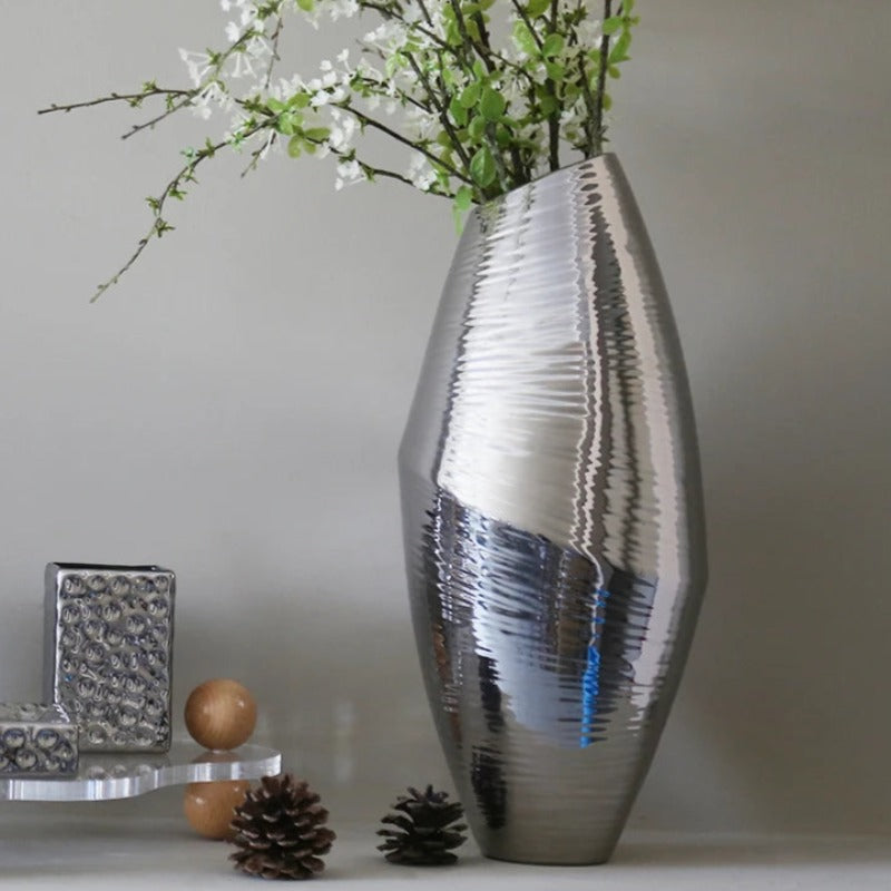 Elegance Metal Plated Ceramic Vase - Silver - Notbrand