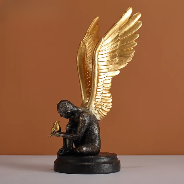 Winged Angel Sculpture Golden & Silver