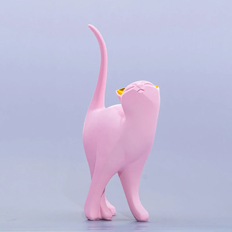 Graceful Feline Pink Resin Cat Sculpture