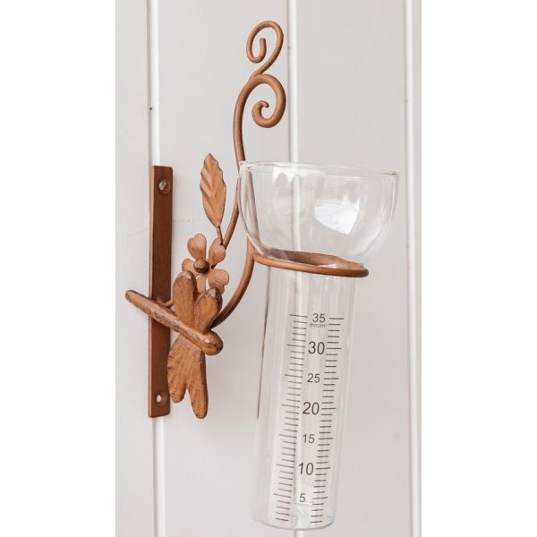 Set of 2 Wall Mounted Dragonfly Rain Gauge - Antique Rust Finish - Notbrand