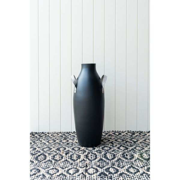 Set of 2 Negra Terracotta Clay Tall Vase - Black Matte Glaze - Notbrand