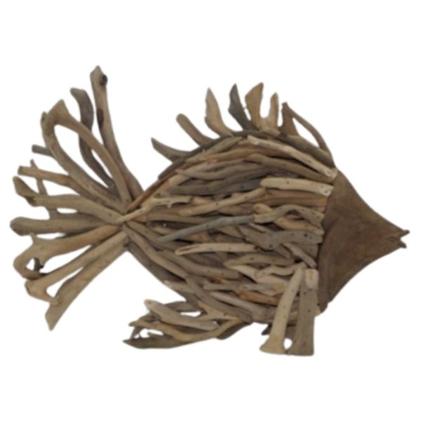 Set of 2 Driftwood Carved Table Fish - 32.5cm - Notbrand