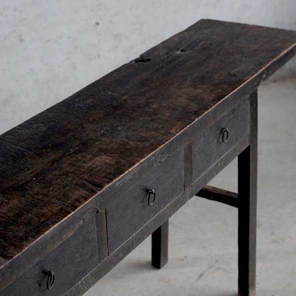 Ancient 130 Year Old Fruit Wood Console - Black - Notbrand