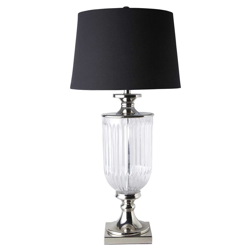 Bellevue Glass Lamp with Black Linen Shade - Nickel - Notbrand