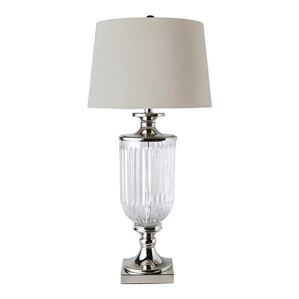 Bellevue Glass Lamp with Natural Linen Shade - Nickel - Notbrand