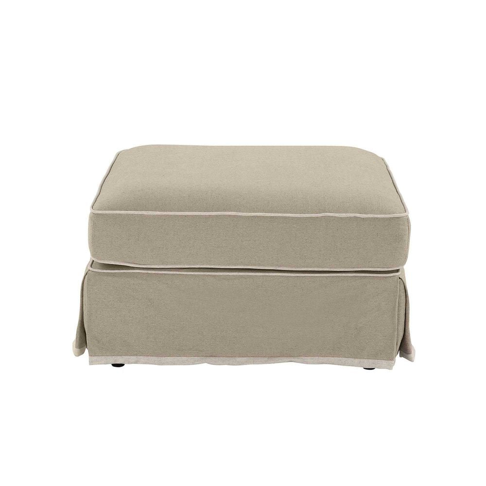 Noosa Ottoman Slip Cover with White Piping - Natural - Notbrand
