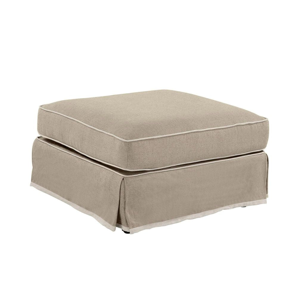 Noosa Ottoman Slip Cover with White Piping - Natural - Notbrand