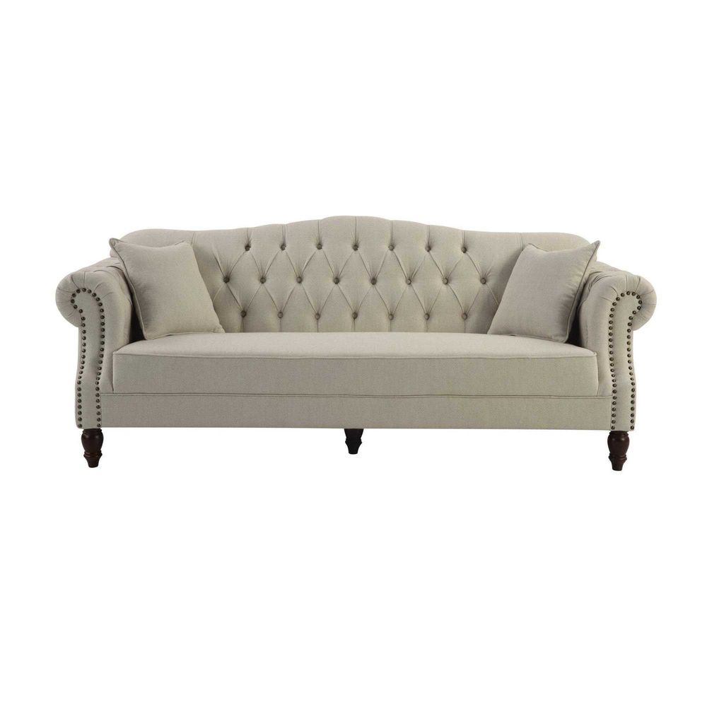 Vaucluse Buttoned Sofa in Beige - 3 Seater - Notbrand