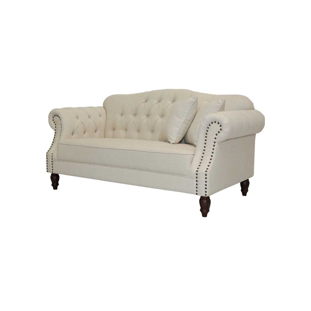 Vaucluse Buttoned Sofa in Beige - 3 Seater - Notbrand