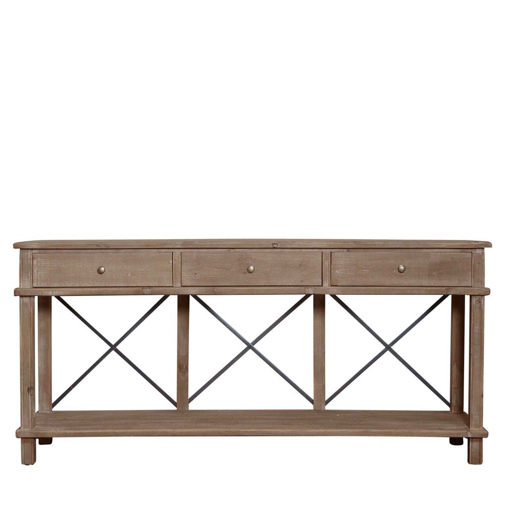 Timber 3 Drawer Console With Metal Cross - Ivory - Notbrand