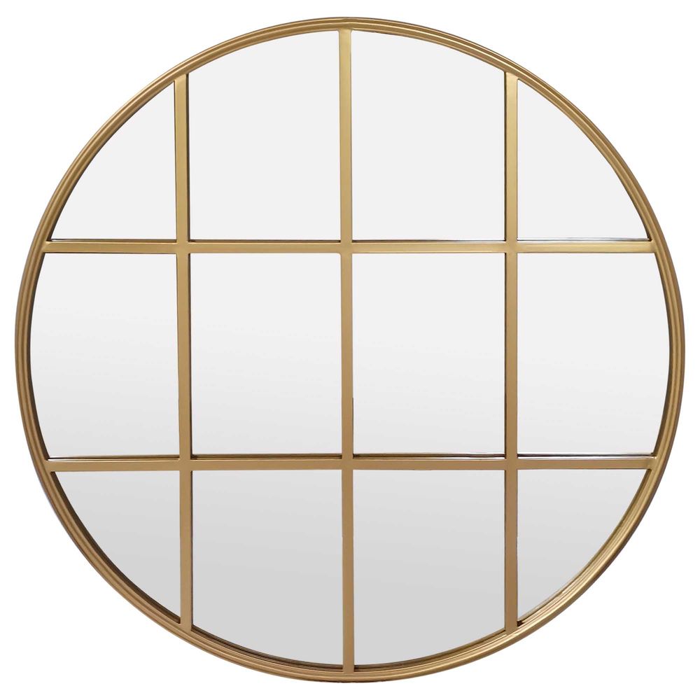 Amelia Rimmed Round Paned Mirror in Gold - 120cm - Notbrand